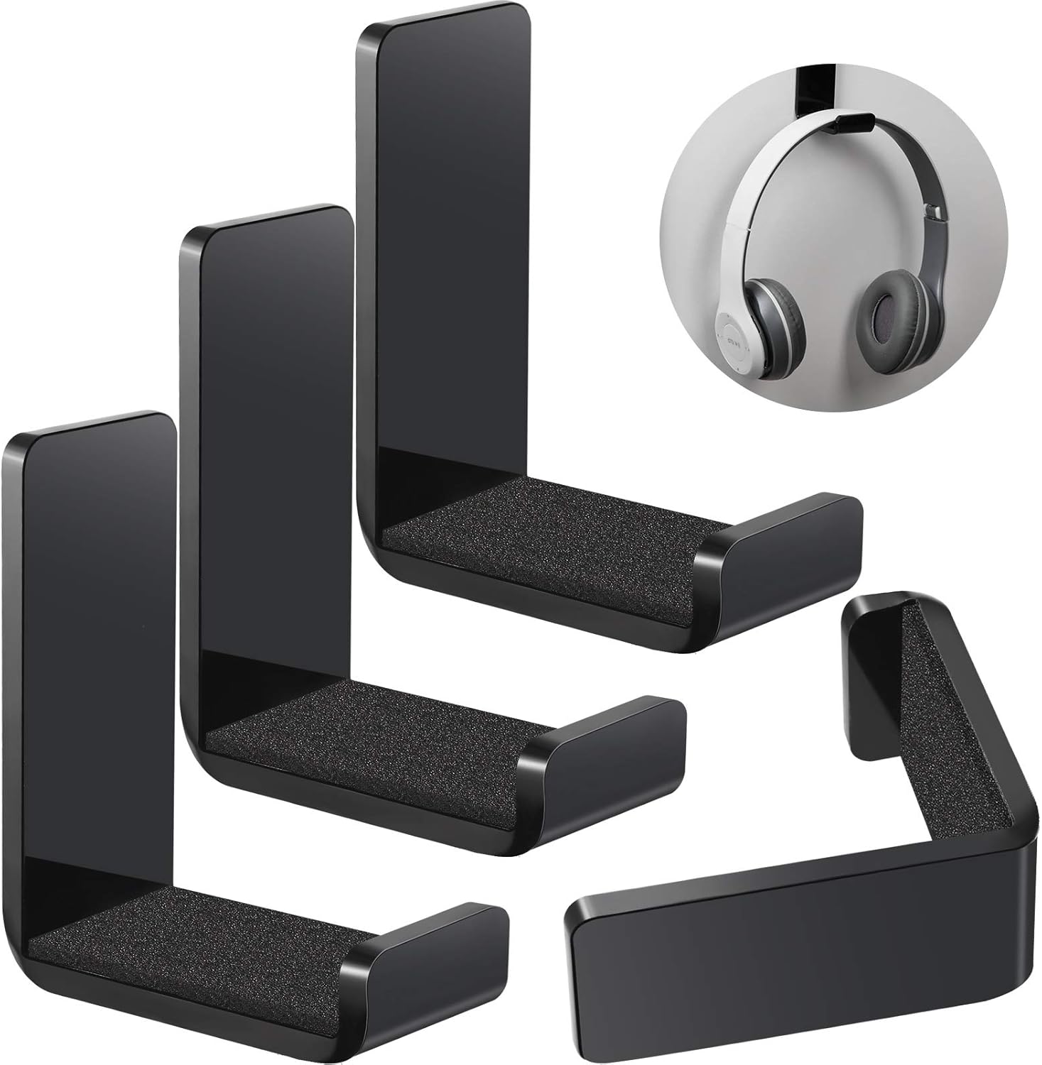 Weewooday 4 Pieces Headphone Hanger Holder Desk Adhesive Headphone Hook Wall Mount Headset Stand Acrylic Holder with Glues for General Purpose Game Earphone(Black)