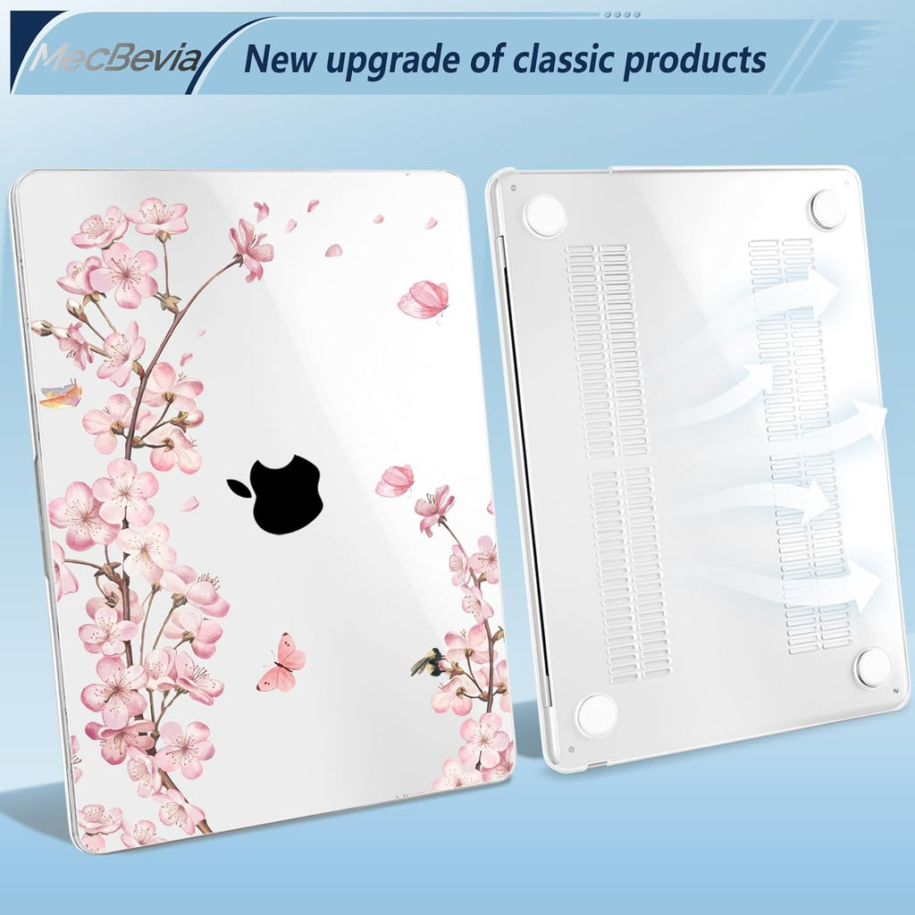 Compatible with MacBook Air 15 inch Case, M4 A3241/M3 A3114/M2 A2941 (Released 2025 to 2023), Hard Shell, Keyboard Cover, Screen Protector, Webcam Cover & Type-C Adapter, Butterflies Sakura