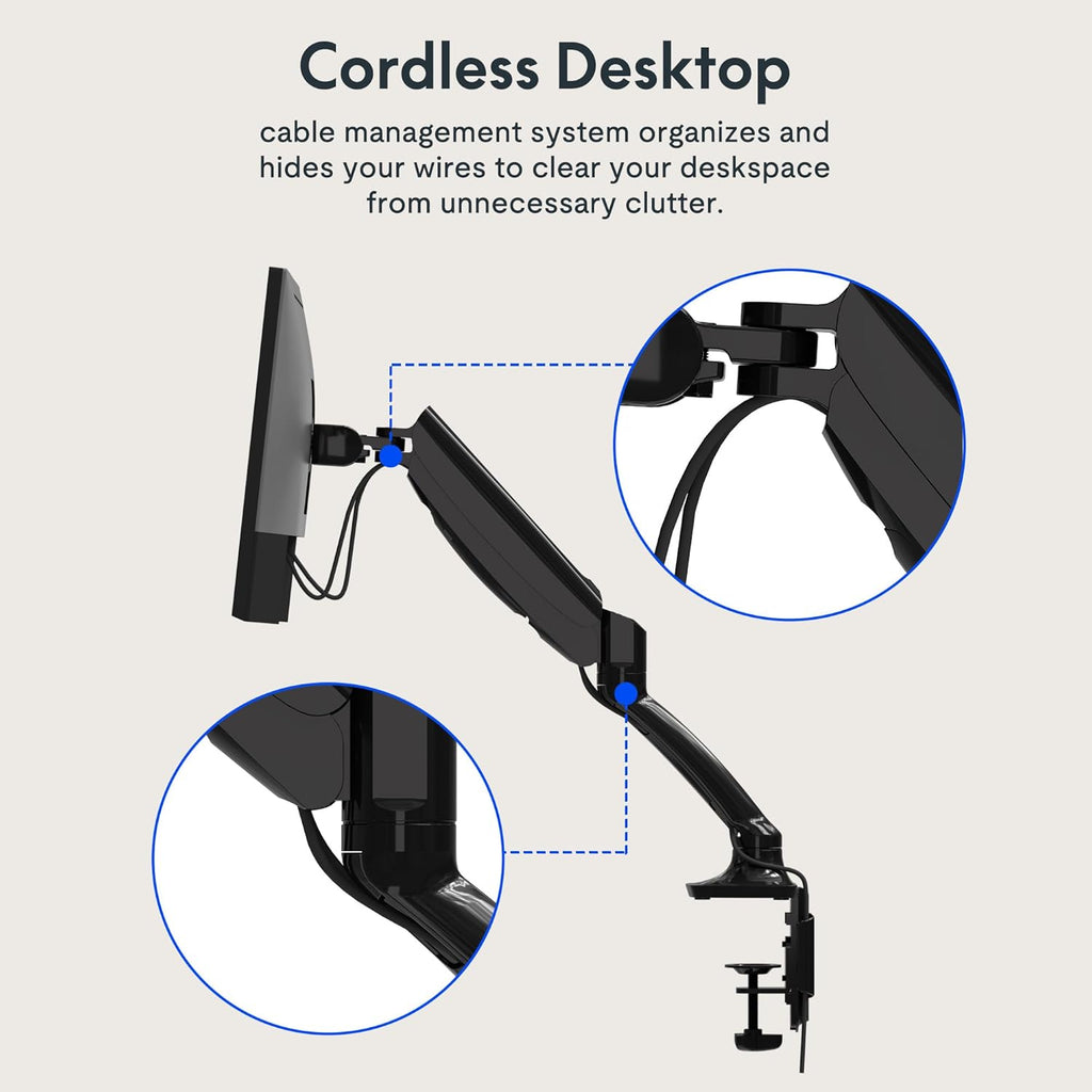FlexiSpot Single Monitor Stand for Desk Adjustable Spring Vesa Monitor Mount with C Clamp for 10 to 27 Inch Computer Screens Heavy Duty Monitor Arm Hold up to 3.3 to 11lbs, Black