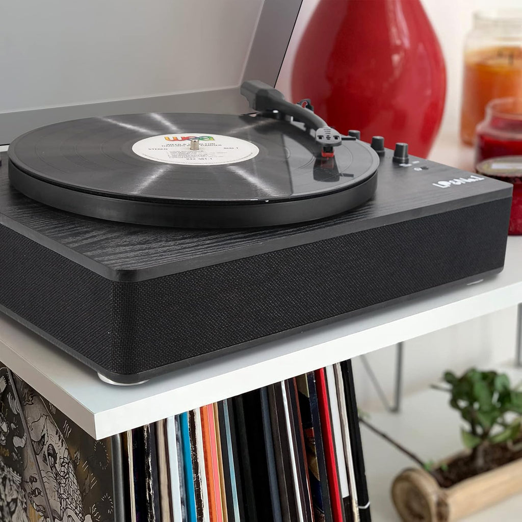 Record Player Vinyl Turntables with Built-in Speakers and USB Play&Recording Belt-Driven Vintage Phonograph Record Player 3 Speed for Entertainment and Home Decoration(Black Wood)