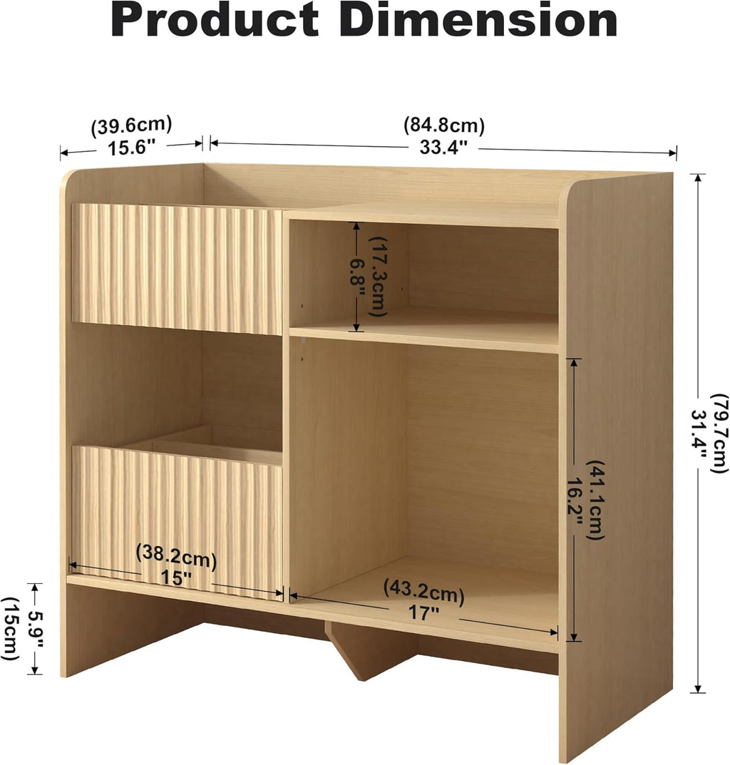 Record Player Stand with Vinyl Storage - Mid Century Modern Turntable Stand with Adjustable Shelves & Cable Hole, Record Player Table with 4 Cubes for Living Room, Bedroom, Oak