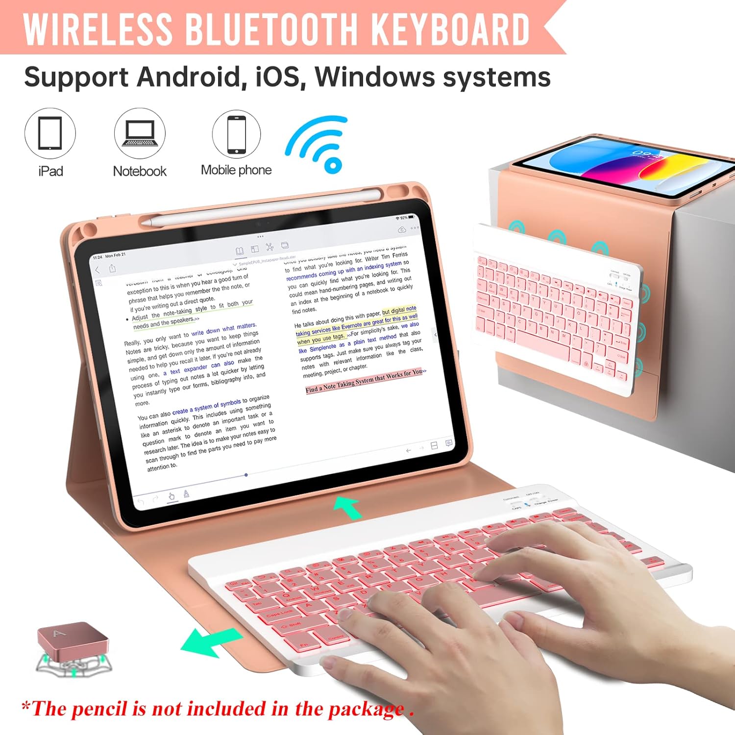 BLUTLOTUS Keyboard Case for iPad 10th Generation 2022 10.9 inch,360° Rotatable Keyboard Case with Pencil Holder, 7 Color Backlit Detachable Bluetooth Keyboard,Smart Folio Tablet Cover (Rose Gold)