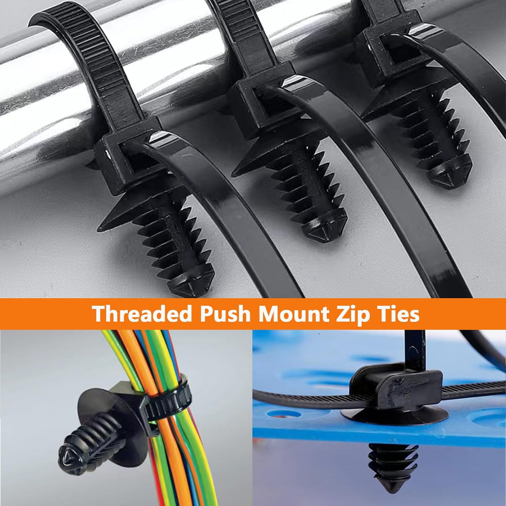 110Pcs Nylon Universal Cable Tie Buckle, Wire Loom Clips for Car Push Mount Zip Ties Assorted Sizes 6+8 Inch, Zip Tie Mount Automotive Fuel Line Wire Holder for Car Zip Tie Automotive Wiring Clip