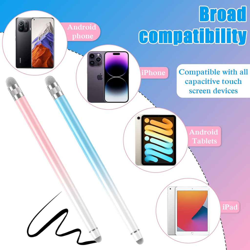 2PCS Stylus Pens for Touch Screens, Stylus Pen for iPhone/iPad/Tablet Android/Microsoft Surface, Compatible with All Touch Screens(White Pink/White Blue)