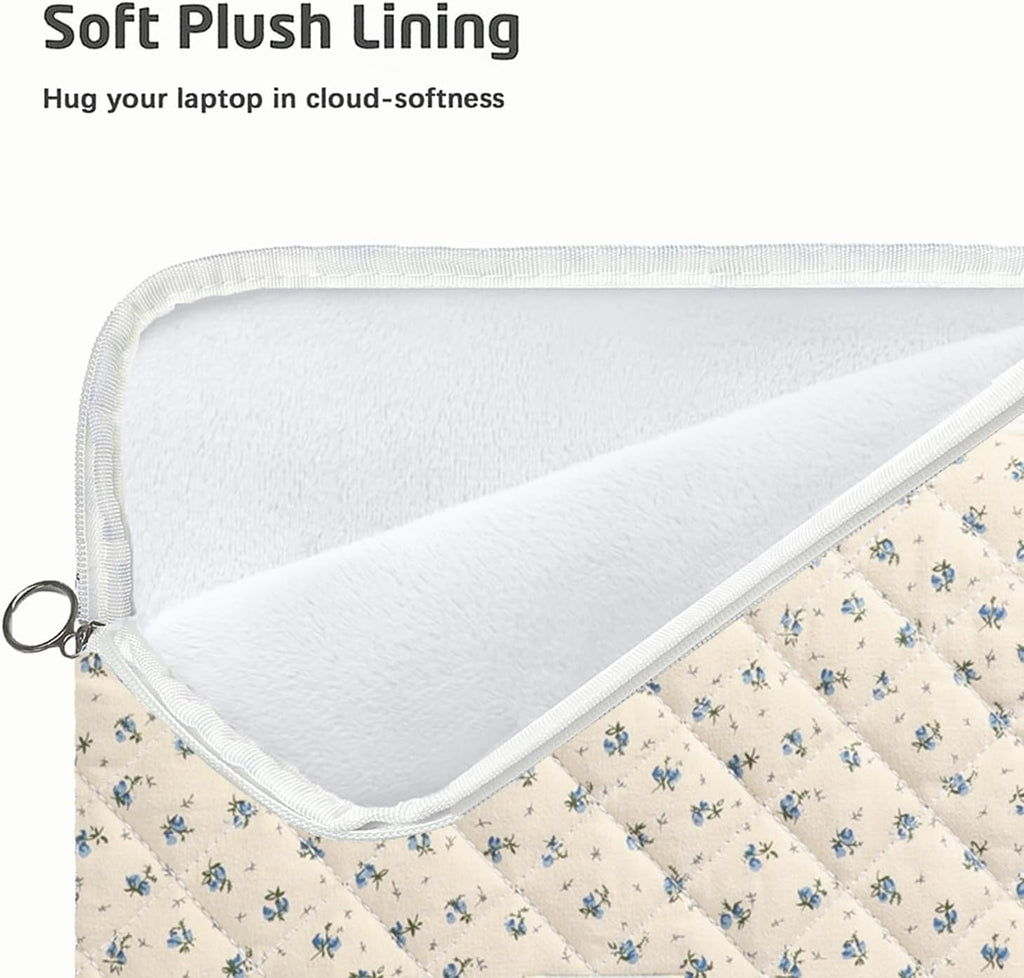 Puffy Laptop Sleeve 13-15.6 Inch Cute Quilted Laptop Protective Case Padded Floral Computer Sleeve for MacBook (A-Blue, 13 Inch)