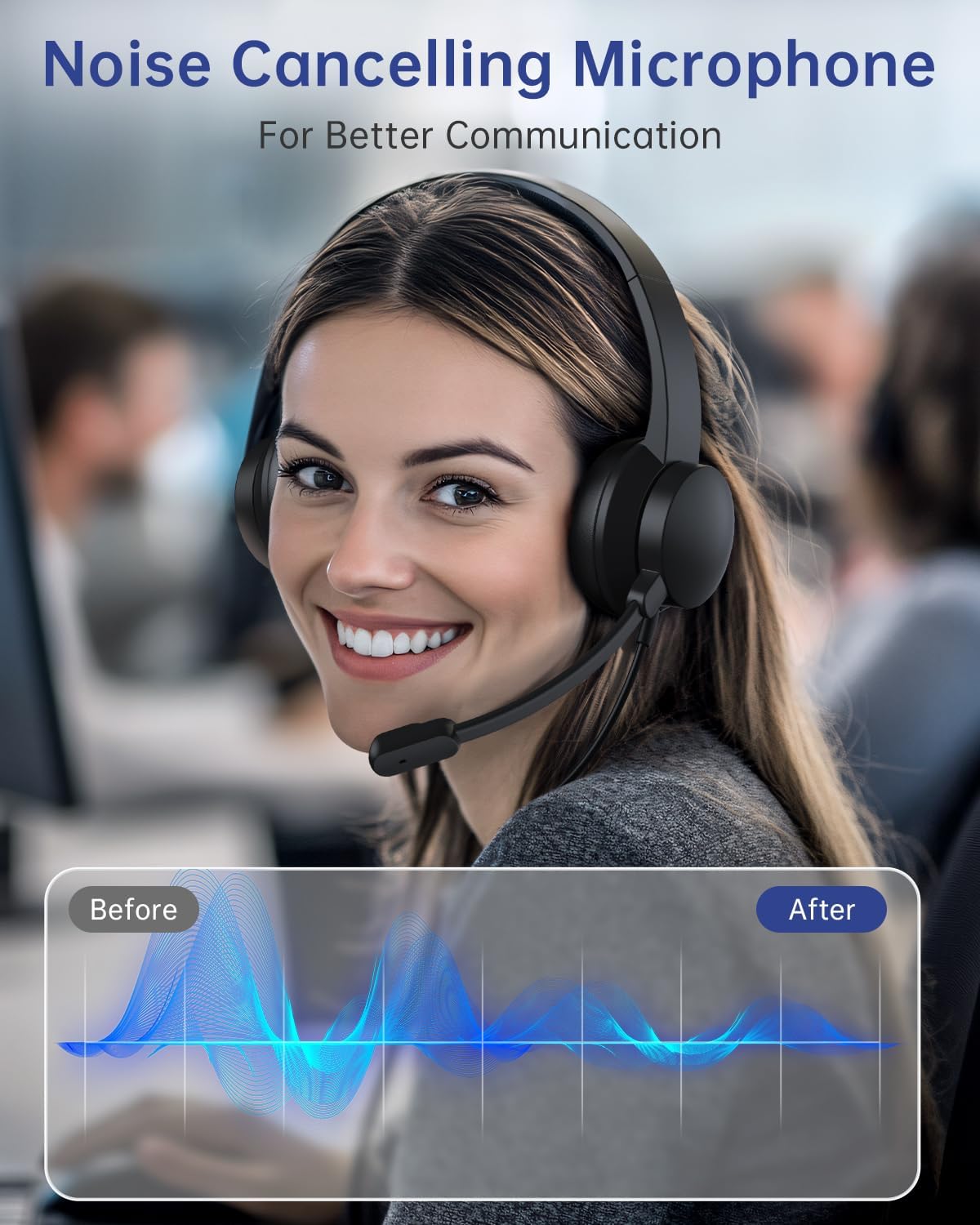 USB Headset with Microphone for PC, Wired Headphones with Mic USB Headsets with Noise Cancelling Microphone, Computer Headset with Microphone for Home Office Online Class Teams Skype（Black）