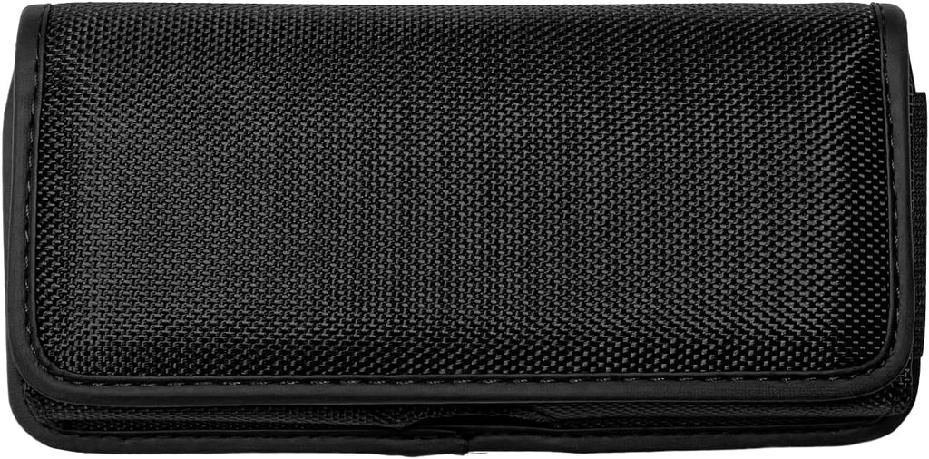Nylon Cellphone Holster for iPhone 11 Pro Max, XS Max,8/7 Plus, Samsung Galaxy s22,S23,S24 TCL 40 xe, ion x, ion v - Horizontal Case Canvas Waist Carrying Pouch with Belt Clip/Loops, Black