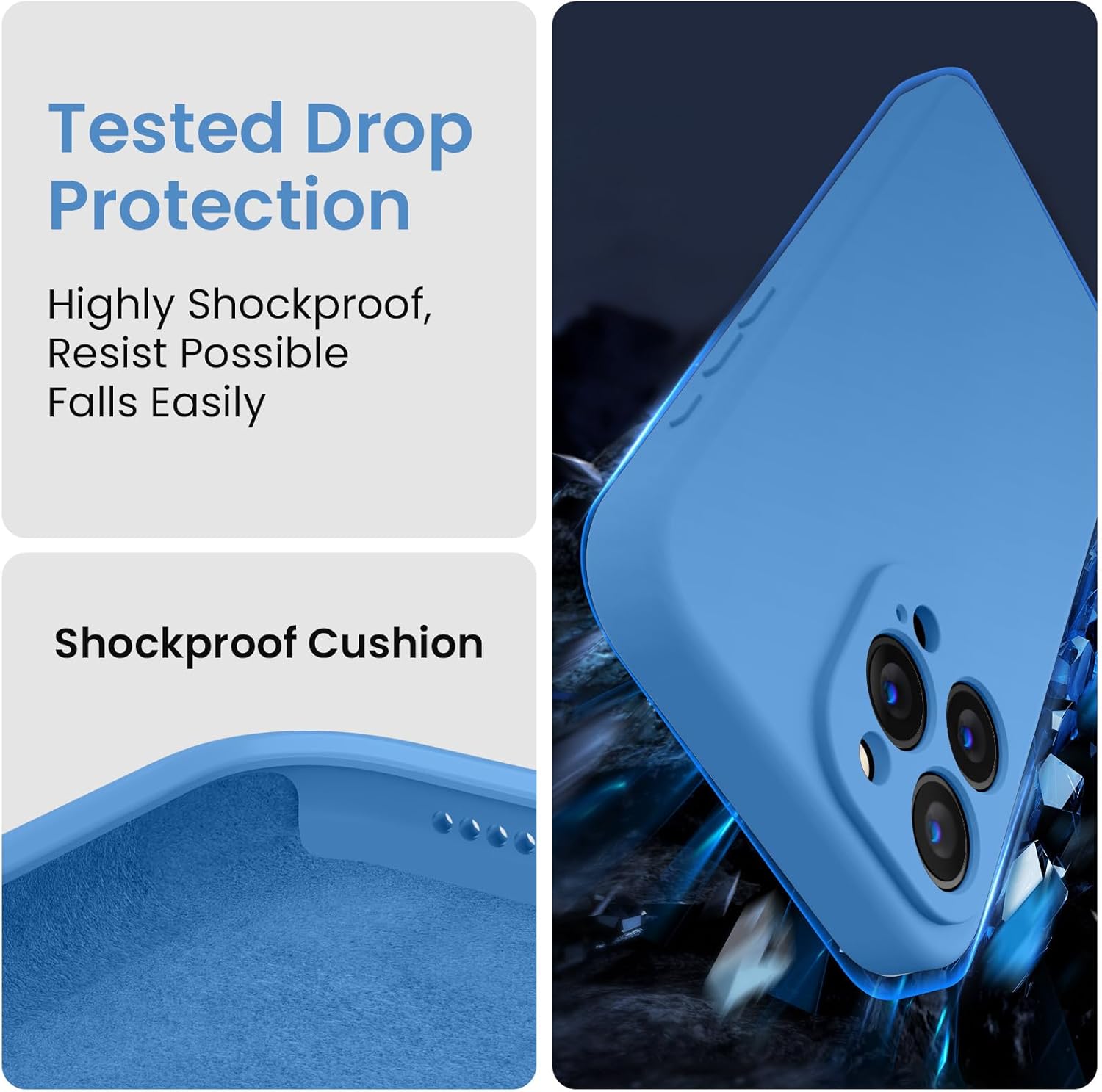 FireNova Designed for iPhone 15 Pro Max Case, Silicone Upgraded [Camera Protection] Phone Case with [2 Screen Protectors], Soft Anti-Scratch Microfiber Lining Inside, 6.7 inch, Blue