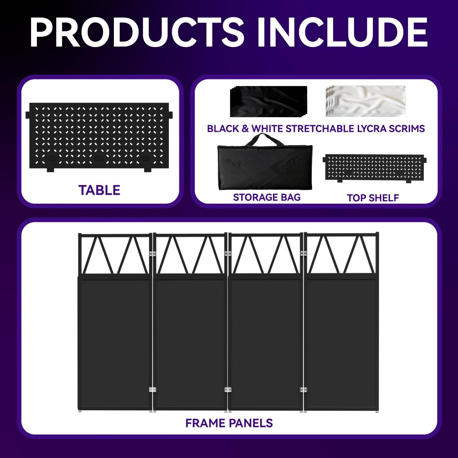 Portable DJ Booth T able,Foldable DJ Table Stand Portable with White & Black Scrim,Adjustable DJ Facade Booth Station Metal Frame D J Table with Cable Hole for Private Events, Clubs, Bars (50*25 XL)
