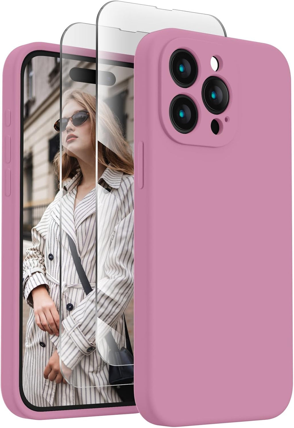 FireNova Designed for iPhone 15 Pro Case, Silicone Upgraded [Camera Protection] Phone Case with [2 Screen Protectors], Soft Anti-Scratch Microfiber Lining Inside, 6.1 inch, Lilac Purple