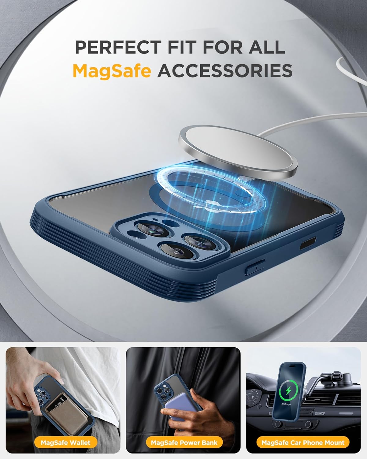 Miracase Magnetic for iPhone 16 Pro Case Full-Body Phone with Built-in Glass Screen Protector, [Compatible with MagSafe] Military Drop Proof 16 Pro Cover Bumper 6.3 inch, Blue
