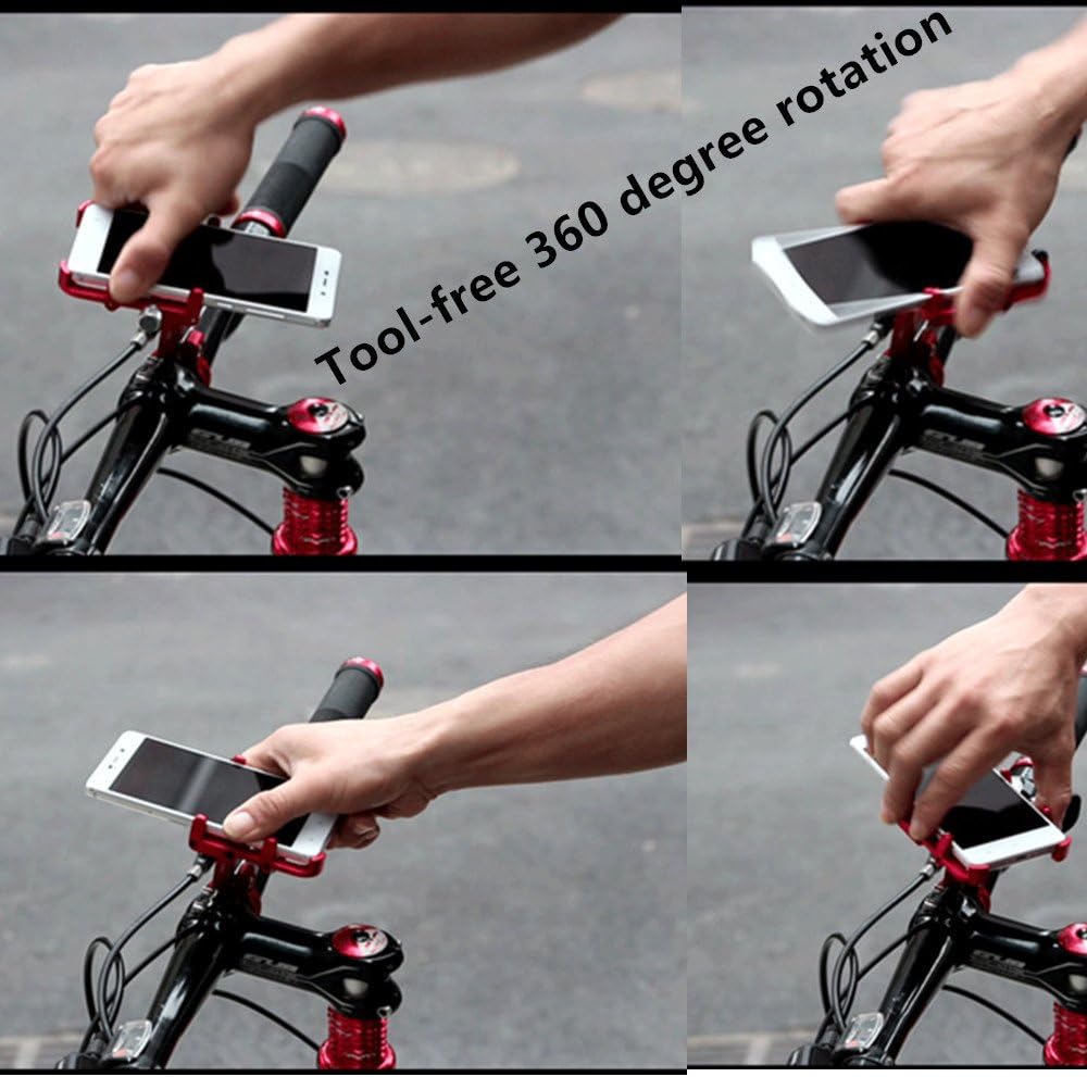 GUB Bicycle & Motorcycle Phone Mount - Aluminum Bike Phone Holder with 360°Rotation Adjustable Handlebar Phone Holder Compatible with iPhone Xs XR 8 Plus,Compatible with Samsung S9 (Plus 6 Black-RED)