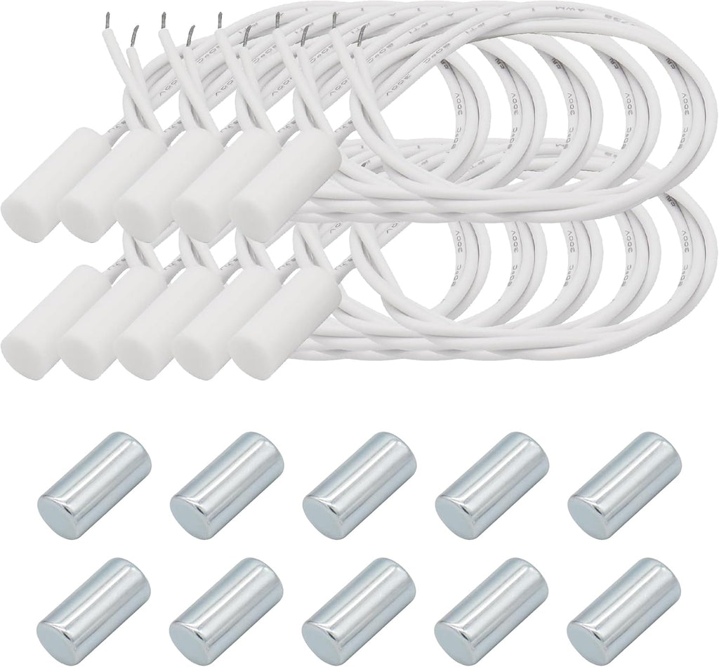 10PCS Recessed Wired Security Window Door Contact Sensor, Normally Closed NC, Door Alarm Magnetic Reed Switch with 2 Wire, ABS White, RC-34A