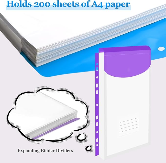 10 Pack Binder Folders with Pockets 11 Holes Expandable Dividers - Image 4