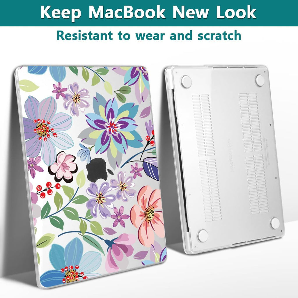 Teryeefi for MacBook Pro 14 inch Case M4 M3 M2 M1 (2025 2024 2022 2021 Release) Model A3112 A3185 A3401 A2918 A2992 A2779 A2442, PC Hard Shell+ Keyboard Cover +Type C Adapter, Pretty Flowers Clear-104