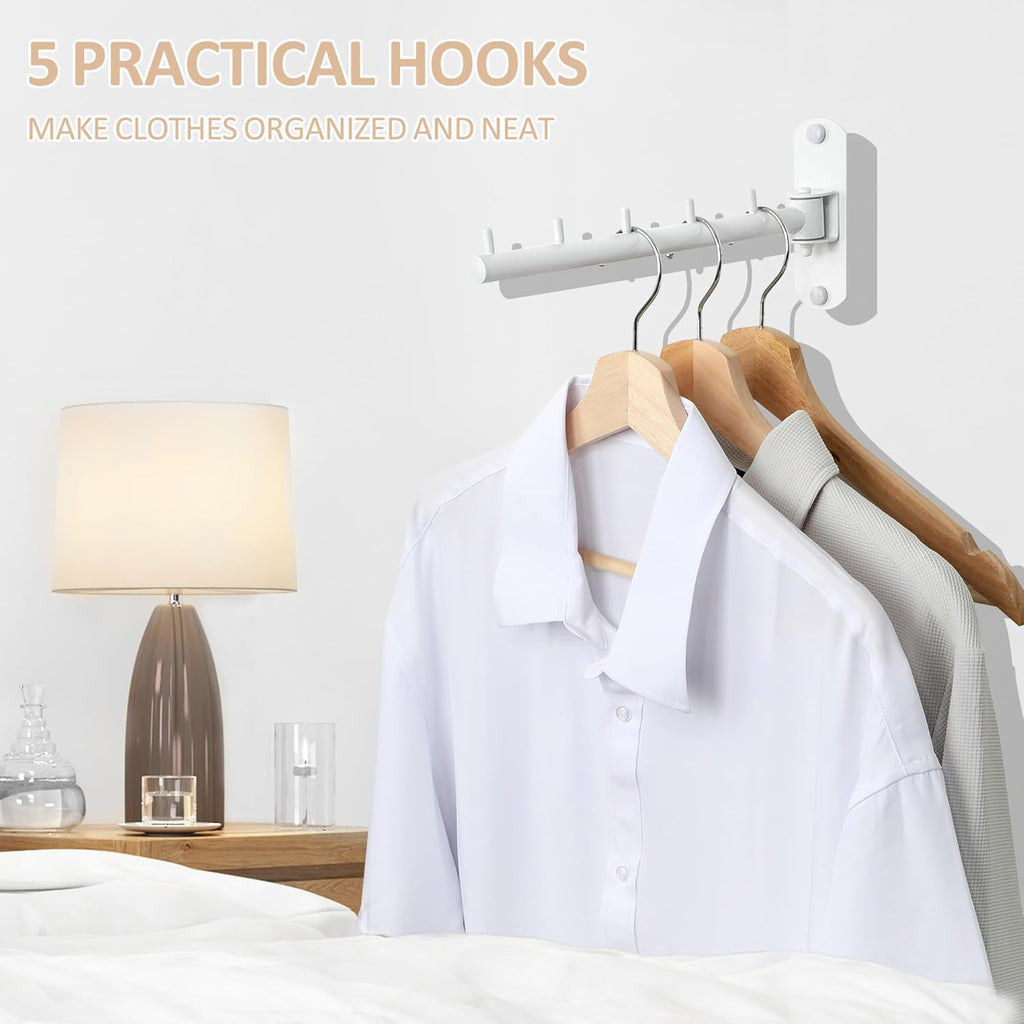 Swing Clothes Hanger Rack,2-Pack Garment Racks Wall Mounted Clothes Bar-Hanger Holder Hooks Heavy Duty Folding Drying Rack Space Saving Clothing Hanging System Closet Storage Organizer,White