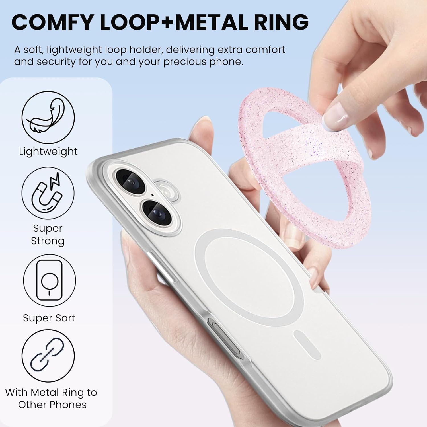 Magnetic Silicone Ring Grip Phone Holder, Loop Grip Phone Holder,Magnetic Phone Loop,Magsafe Phone Grip,Compatible with Magsafe for iPhone 16/15/14/13/12 Series (Pink Sparkle)