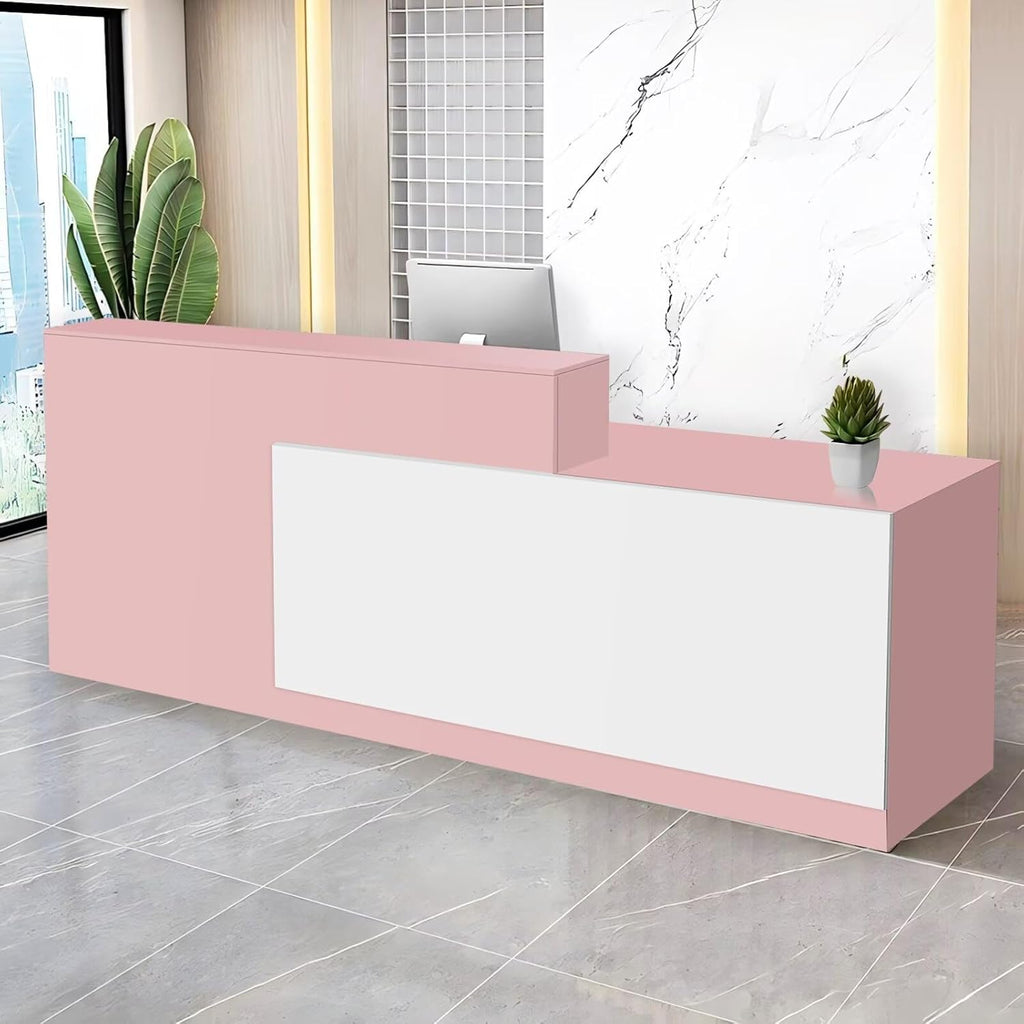 Reception Desk with Counter Modern Checkout Counter with Lockable Drawer Keyboard Tray Receptionist Desk for Office Salon Reception Table T Right 79inch/200cm