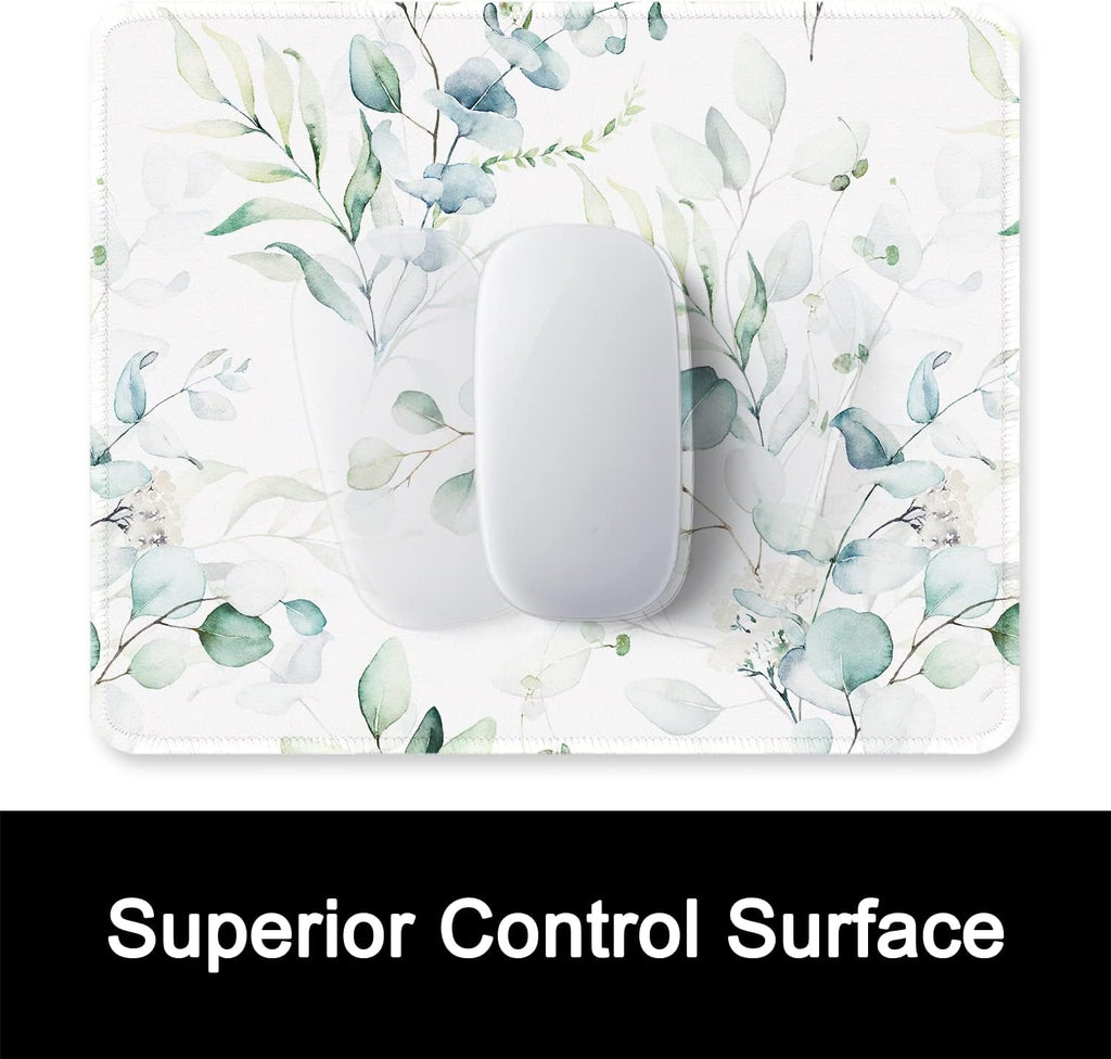 ITNRSIIET Mouse Pad with Stitched Edge Premium Textured Smooth Precise Operation Waterproof Washable Non-Slip Rubber Base Desktop Protection Mat, 10.2×8.3×0.12 inches, Leaves and Branches