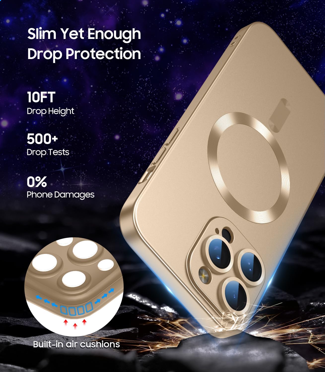 Magnetic for iPhone 16 Pro Case [Compatible with MagSafe][Built-in Camera Lens Protector] Slim Soft Silicone Bumper Shockproof Metallic Luster Phone Case (Gold)