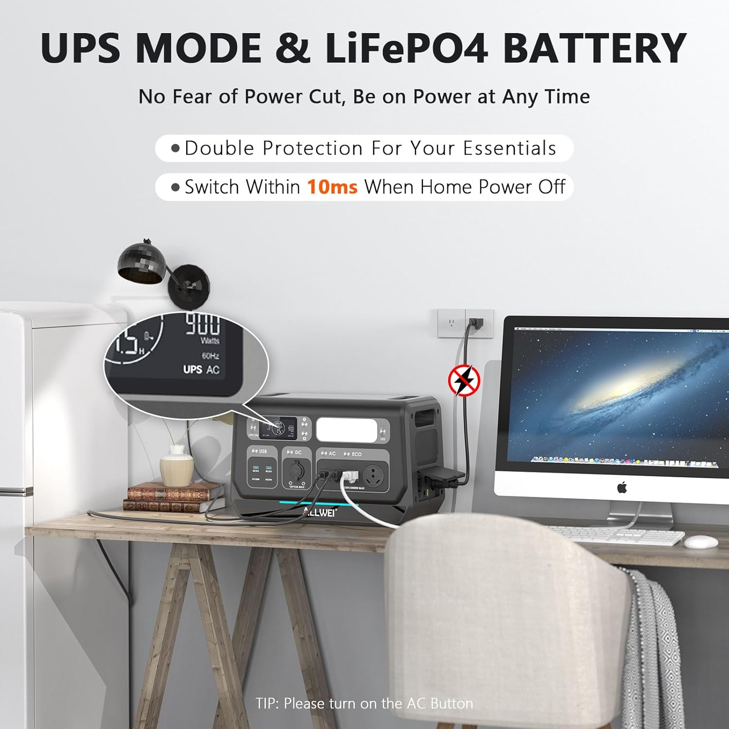 ALLWEI 2400W LiFePO4 Power Station, 2048Wh Solar Generator with 1500W AC Charging &1200W Solar Charging, Expandable to 10.24kWh, with Pure Sine Wave AC Outlets for Home Backup, Power Outages & Camping