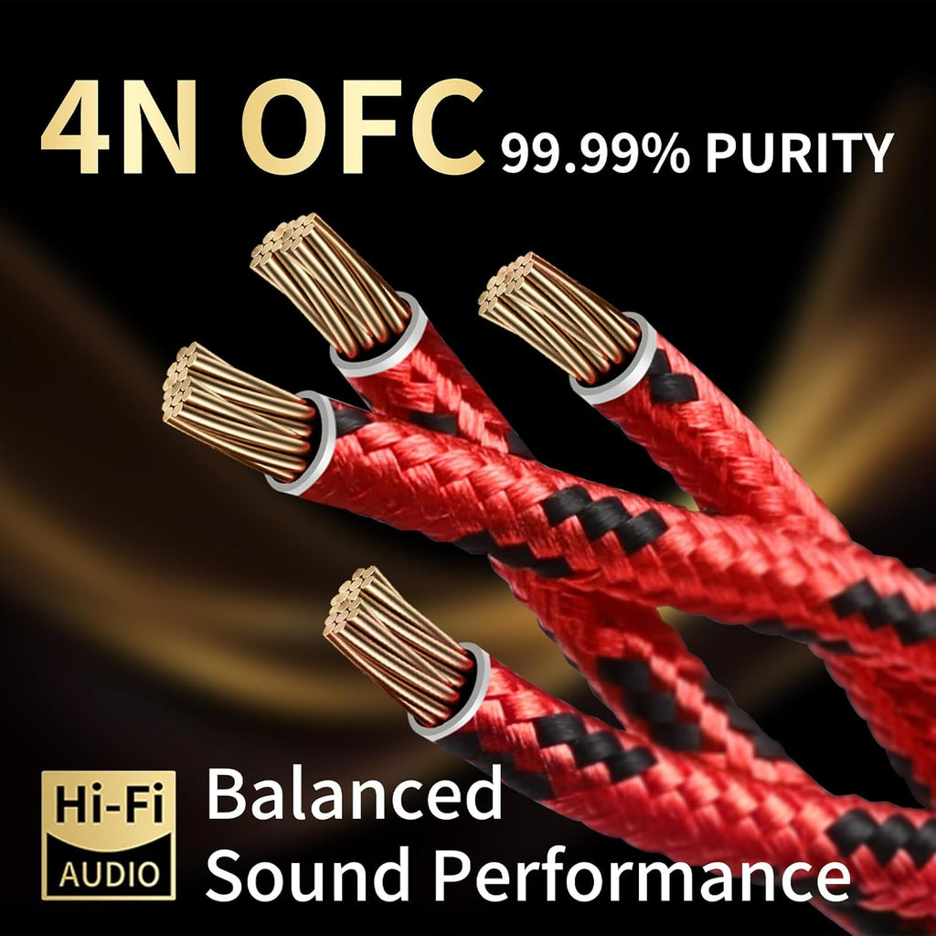 10 AWG Audiophile HiFi Speaker Audio Cable–4N OFC Core,24K Gold-Plated Banana Plugs with Nylon Braid,Compatible with Amplifier,Speakers,AV Receiver & Home Theater(9.84ft/3m) 2-Pack
