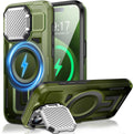 Camera Stand Case for iPhone 15 Pro Max, [Compatible with Mag Safe] [Lens Cover] 2024 Version Military Grade Protective Soft Case for iPhone 15 Pro Max 6.7 inch Men Women, Green
