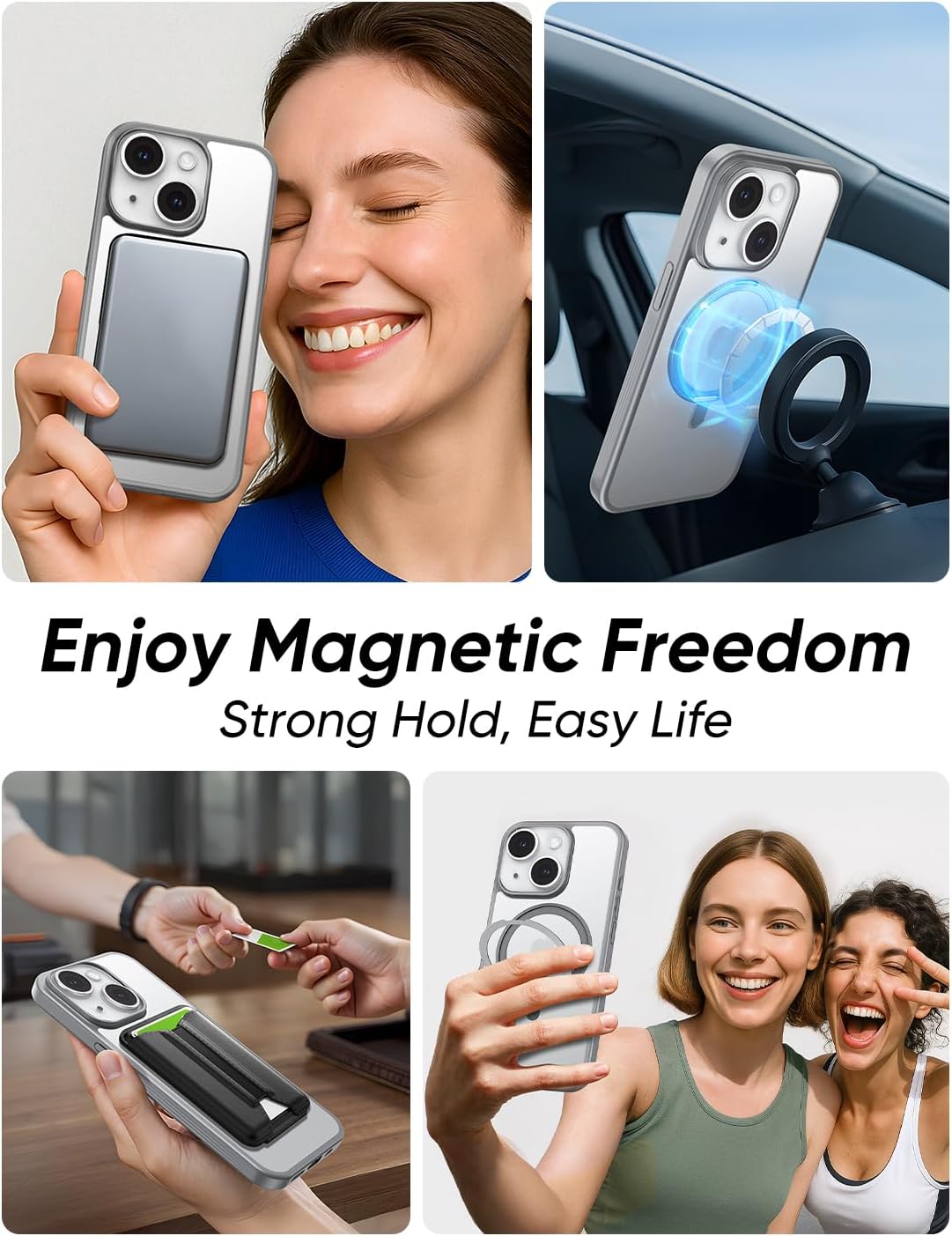 MAGIC JOHN 360° Rotatable Magnetic Invisible Stand for iPhone 14/iPhone 13 Case [Anti-Slip Grip] [Compatible with MagSafe] 16FT Shockof for iPhone 14/13 Case with Kickstand, Gray
