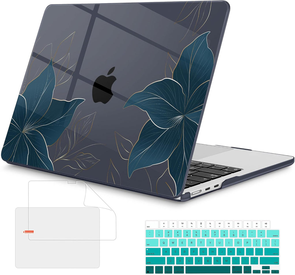 Mektron Compatible with M4 MacBook Air 15 inch Case 2025 A3241 2024 2023 M3 A3114 A2941 M2 Liquid Retina Display Touch ID, Plastic Hard Case & Keyboard Skin & Screen Protector - Floral C348