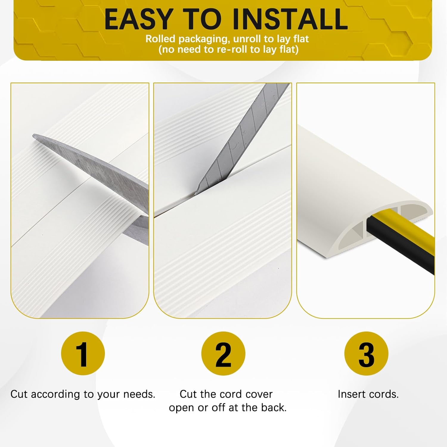 Floor Cord Cover 3.3FT Cord Covers for Wires on Floor Protect Wires & Prevent Trip Hazards, Easy to Cut for Home, Office, School, Concerts, Cavity W0.6in x H0.32in
