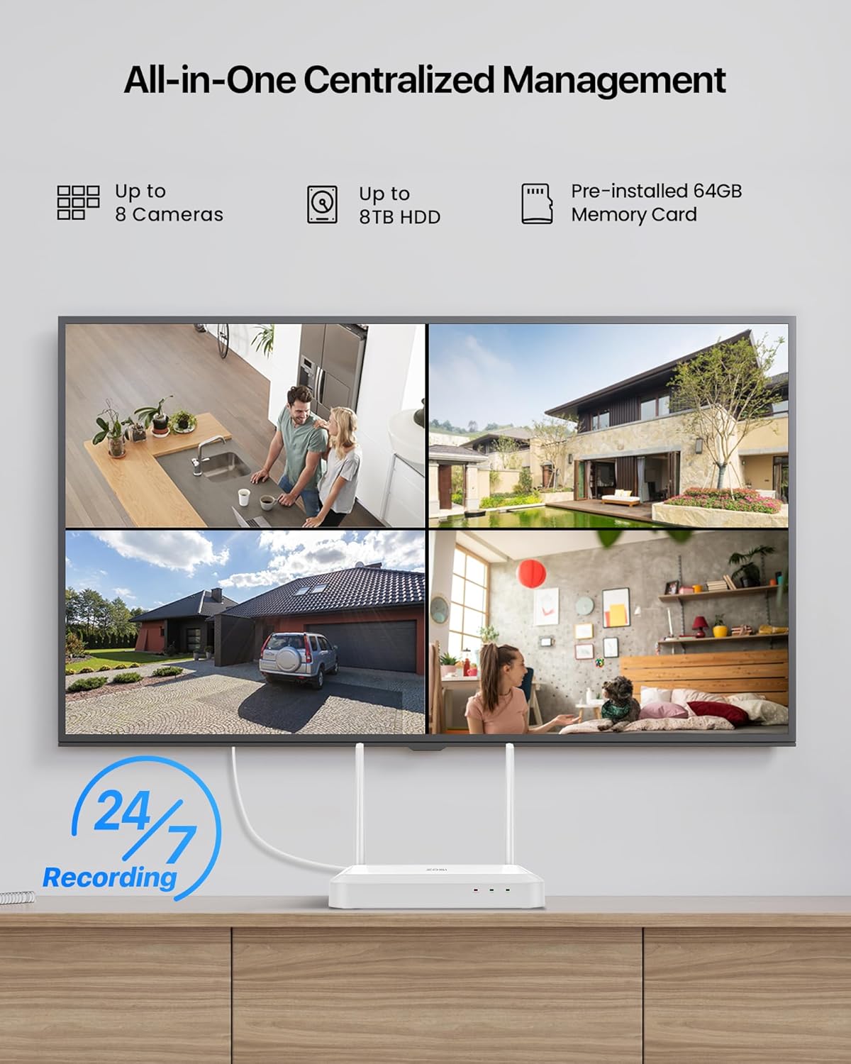 ZOSI 8 Channel 3K Wi-Fi 6 Security Camera System with 64G Memory Card for 24/7 Record, 2 x 5MP Pan Tilt WiFi Camera with Auto Tracking, Color Night Vision, Plug-in, AI Person Detect, 2-Way Audio