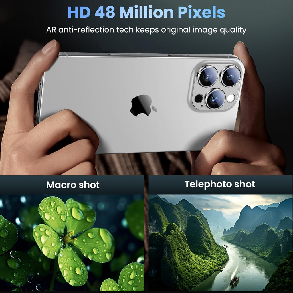 Uyiton Compatible with iPhone 16 Pro/iPhone 16 Pro Max Camera Lens Protector - [Not Easy to Break][Strong Adsorption][Case-Friendly] Metal Tempered Glass Rear Camera Screen Cover - White Titanium