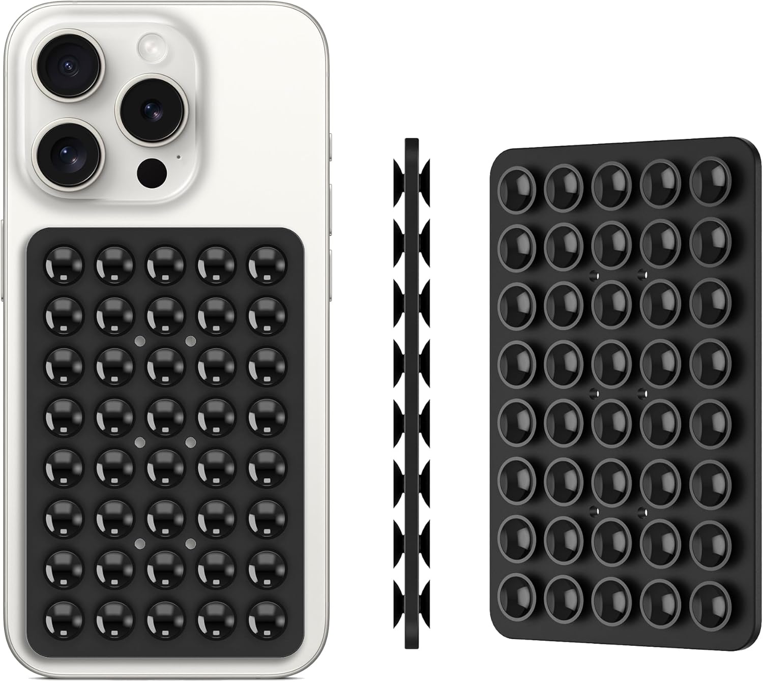 Silicone Double Sided Suction Phone Case Mount, Detachable Hands Free & Strong Grip Holder for Selfies & Videos, Compatible iPhone Android (Black, 1Pack)