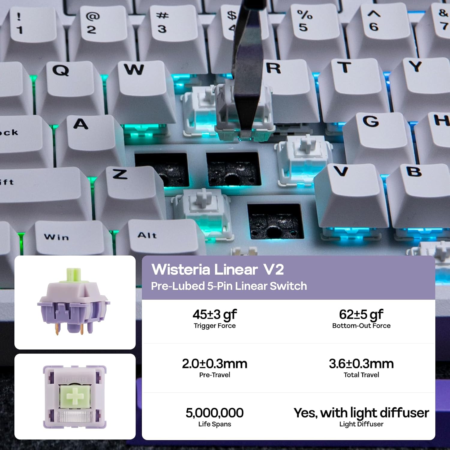 EPOMAKER Galaxy100 QMK/VIA Wireless Mechanical Keyboard with 8000mAh Battery and Numpad, CNC Aluminum, Full Size Gaming Keyboard, USB-C/BT5.0/2.4Ghz (White Purple, Wisteria Linear Switch)