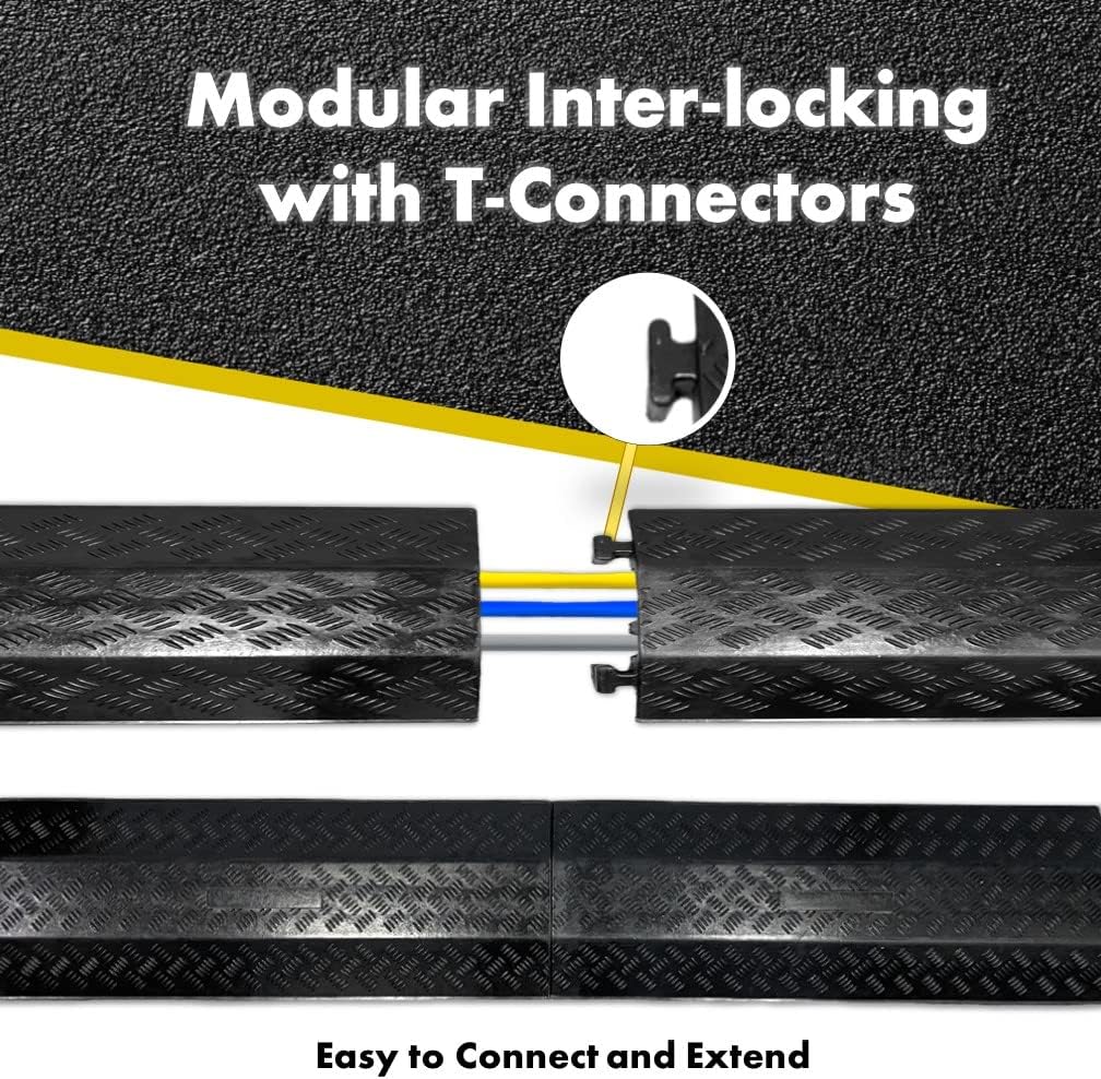 Kable Kontrol Drop Over Floor Cord Cover – 40” Inch Long 3 Channel Cable or Wire Protector – Rubber Ramp for Indoor and Outdoor Use – Black