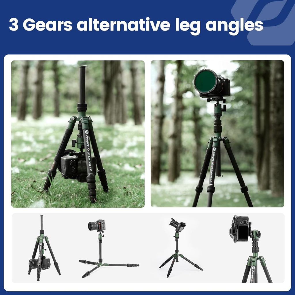 Fotopro 59" Carbon Fiber Travel Tripod, Compact Camera Tripod with Metal Ball Head, Detachable Monopod with Quick Release Plate and Bag, Load up to 8KG/17.63lbs