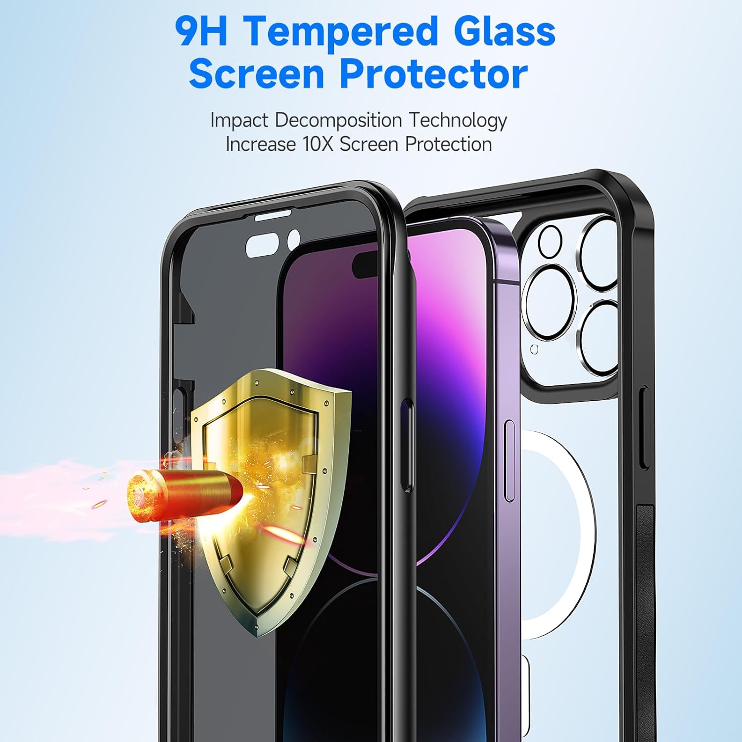 seacosmo for iPhone 14 Pro Max Case, Full Body Bumper with Built-in 9H Tempered Glass Privacy Screen Protector and Camera Lens Protector, Compatible with MagSafe, Shockproof Phone Cover, 6.7", Black