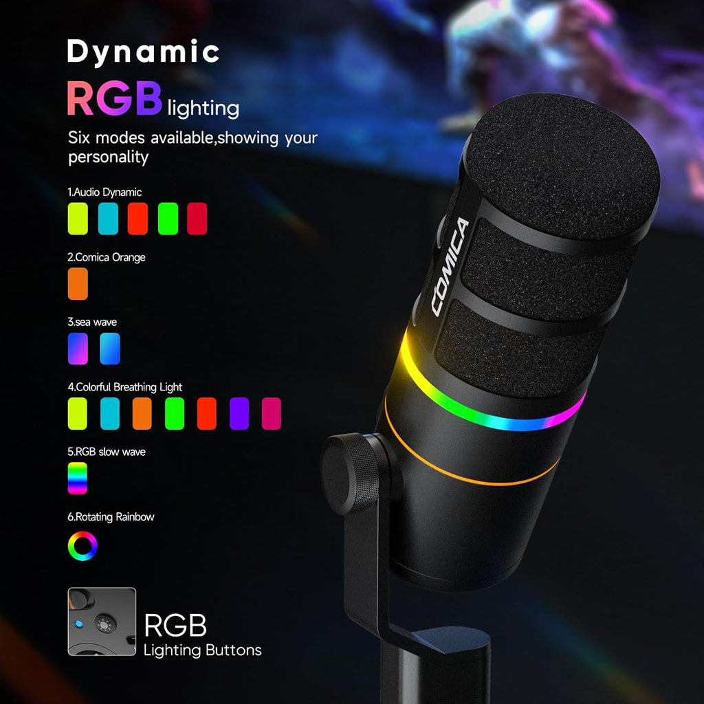 EJoy D10 PRO(A) USB Wireless Gaming Microphone – Boom Arm Mic with Wired/Wireless Modes, XLR/USB-C, Real-Time Monitoring, 45H Battery, RGB Dynamic Mic for Gaming, Streaming, Podcast, Recording (Black)