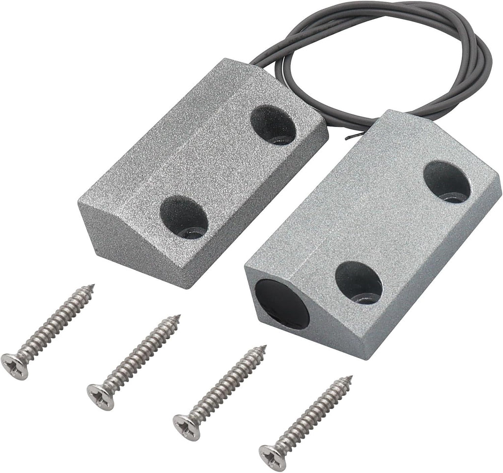 Magnetic Reed Switch Wired Surface Mount Normally Open NO Contact Sensor Alarm Magnetic Door Switch with 2 Wires, Zinc Alloy Sliver, MC-56