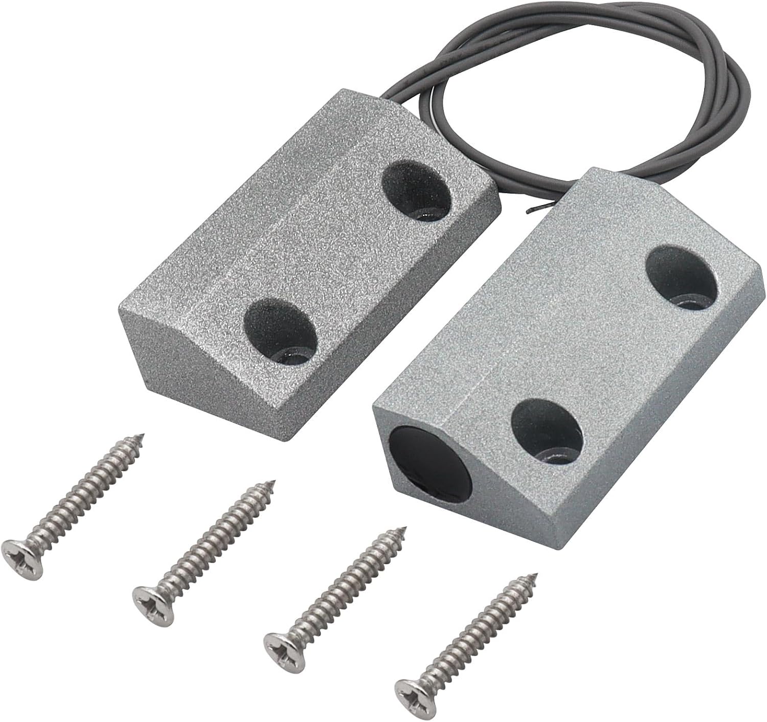 Magnetic Reed Switch Wired Surface Mount Normally Closed NC Contact Sensor Alarm Magnetic Door Switch with 2 Wires, Zinc Alloy Sliver, MC-56