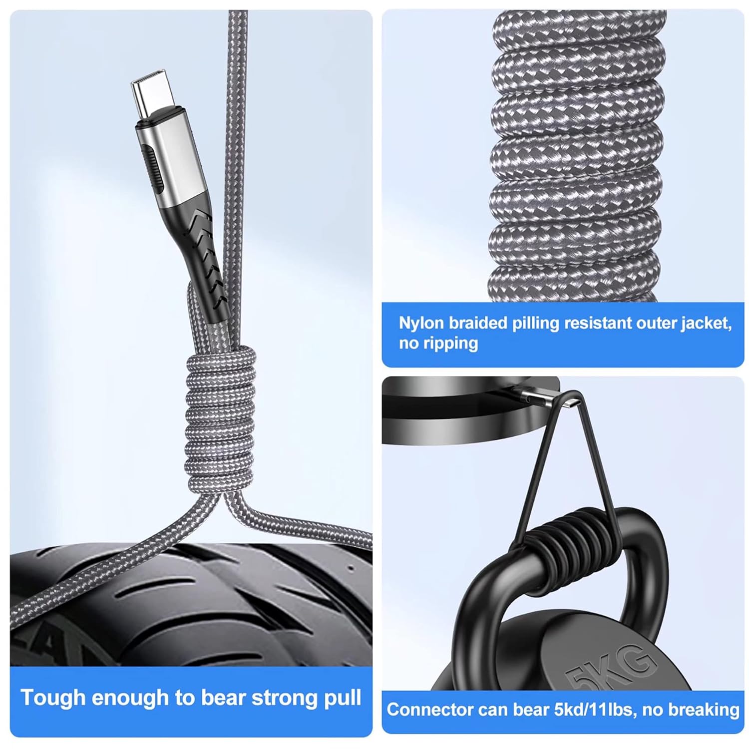 Durcord 2Pack 10ft USB C Charger Cable - 100W Fast Charging for Android/Phone/Pad, Type C to Type C Compatible with iPhone 16/15 Pro Plus Max Silver