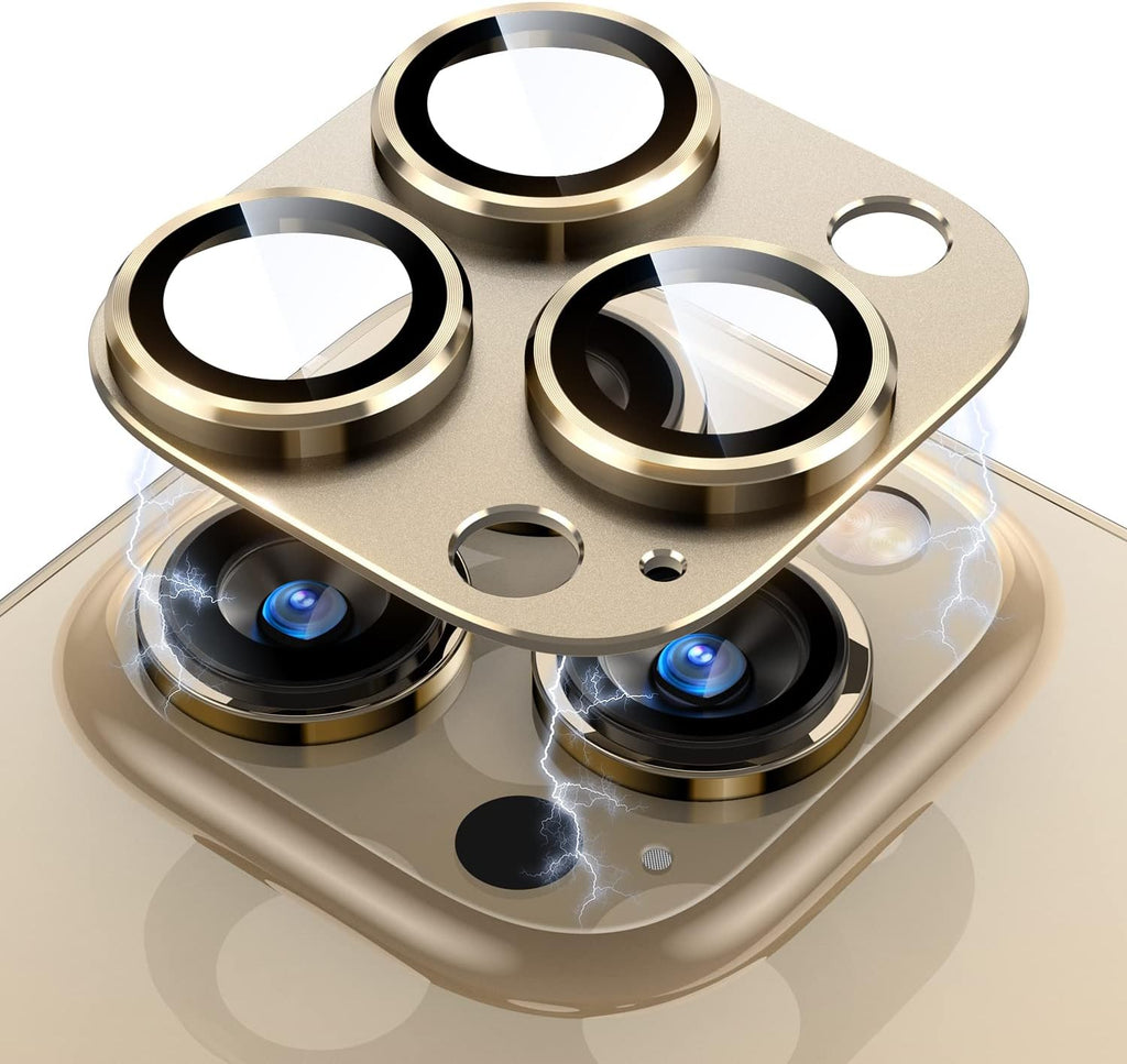 Uyiton for iPhone 14 Pro/iPhone 14 Pro Max Camera Lens Protector, [Drop Protection] 9H Tempered Glass Camera Cover screen Metal Ring Case Friendly Scratch Resistant Easy to Install Gold