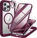 Miracase Magnetic for iPhone 12 Pro Max Case [Compatible with MagSafe] Full-Body Phone case with Built-in Glass Screen Protector& Camera Protector, Military Drop Proof 12 Pro Max Cover, Wine Red