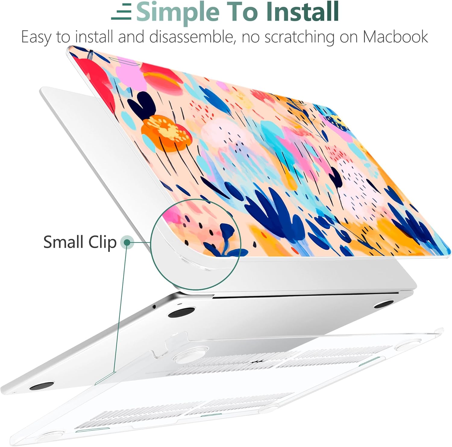 TWOLSKOO Compatible with M4 MacBook Air 15 inch Case 2025-2023 Released Model M4 A3241 M3 A3114 M2 A2941, Plastic Hard Shell & Screen Protector & Keyboard Cover &Type C Adapter, Bright Abstract Floral