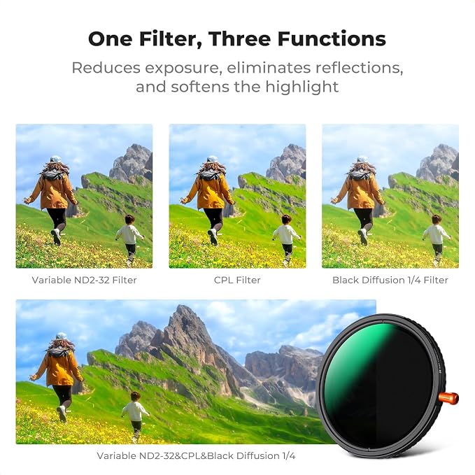 K&F CONCEPT 49mm Black Diffusion Mist Effect 1/4 & Variable ND2-32 & Circular - Image 3