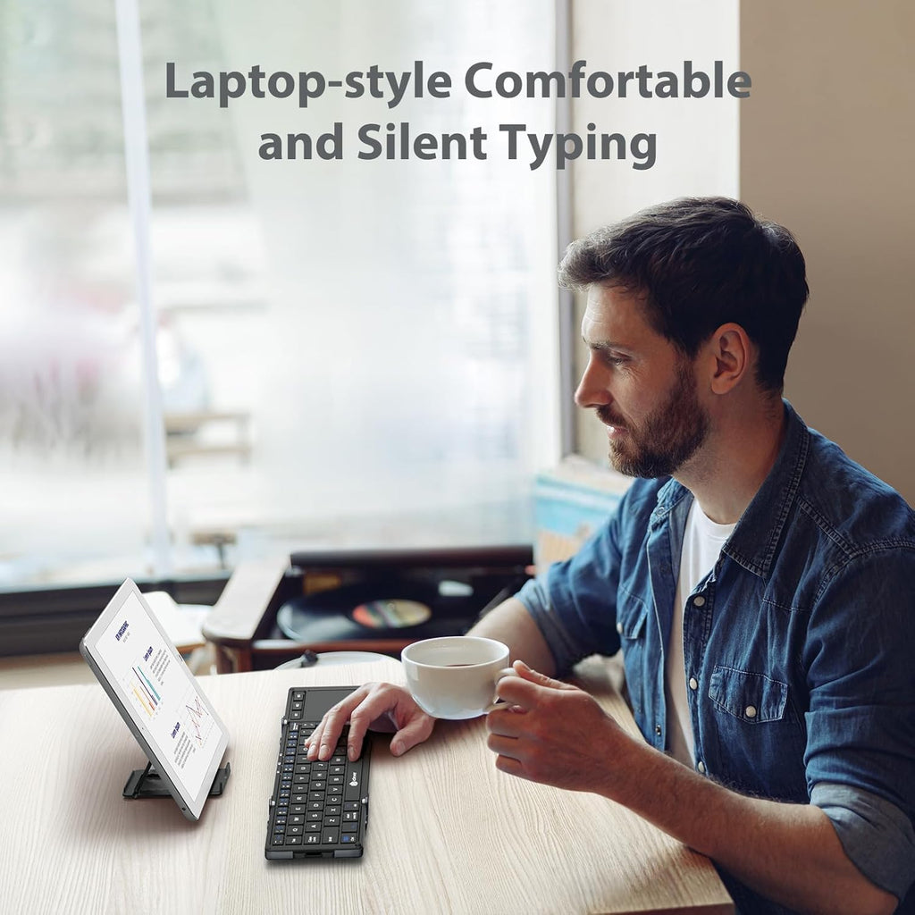 iClever Foldable Keyboard, BK08 Bluetooth Keyboard with Sensitive Touchpad (Sync Up to 3 Devices), Tri-Folding Pocket-Sized for Windows Mac Android iOS