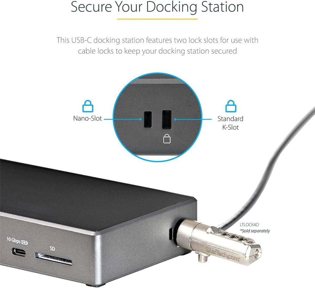 StarTech.com USB C Dock - Triple 4K Monitor USB Type-C Docking Station - 100W Power Delivery - DP 1.4 Alt Mode & DSC, 2X DisplayPort 1.4/HDMI 2.0-6xUSB (2X 10Gbps), SD - Windows/Chrome (DK31C2DHSPD)