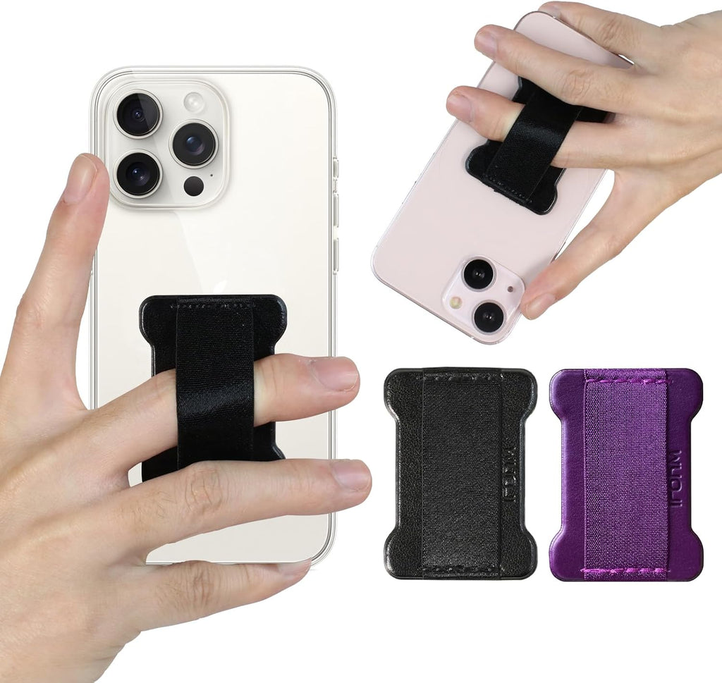 Universal Phone Grip for Smartphones - Phone Holder for Hand for Back of Phone - Wireless Charging Compatible (Black Purple) -2PC