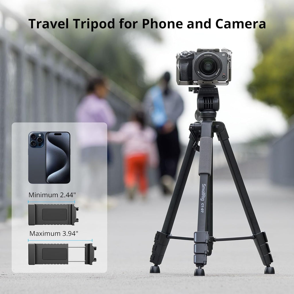 SmallRig CT-07 Aluminum Camera Tripod Stand, 63.4" Travel Tripod for iPhone and Cameras, Phone Tripods with Quick-Switch Vertical/Horizontal Mount, Adjustable Angles & Max. 4kg Load