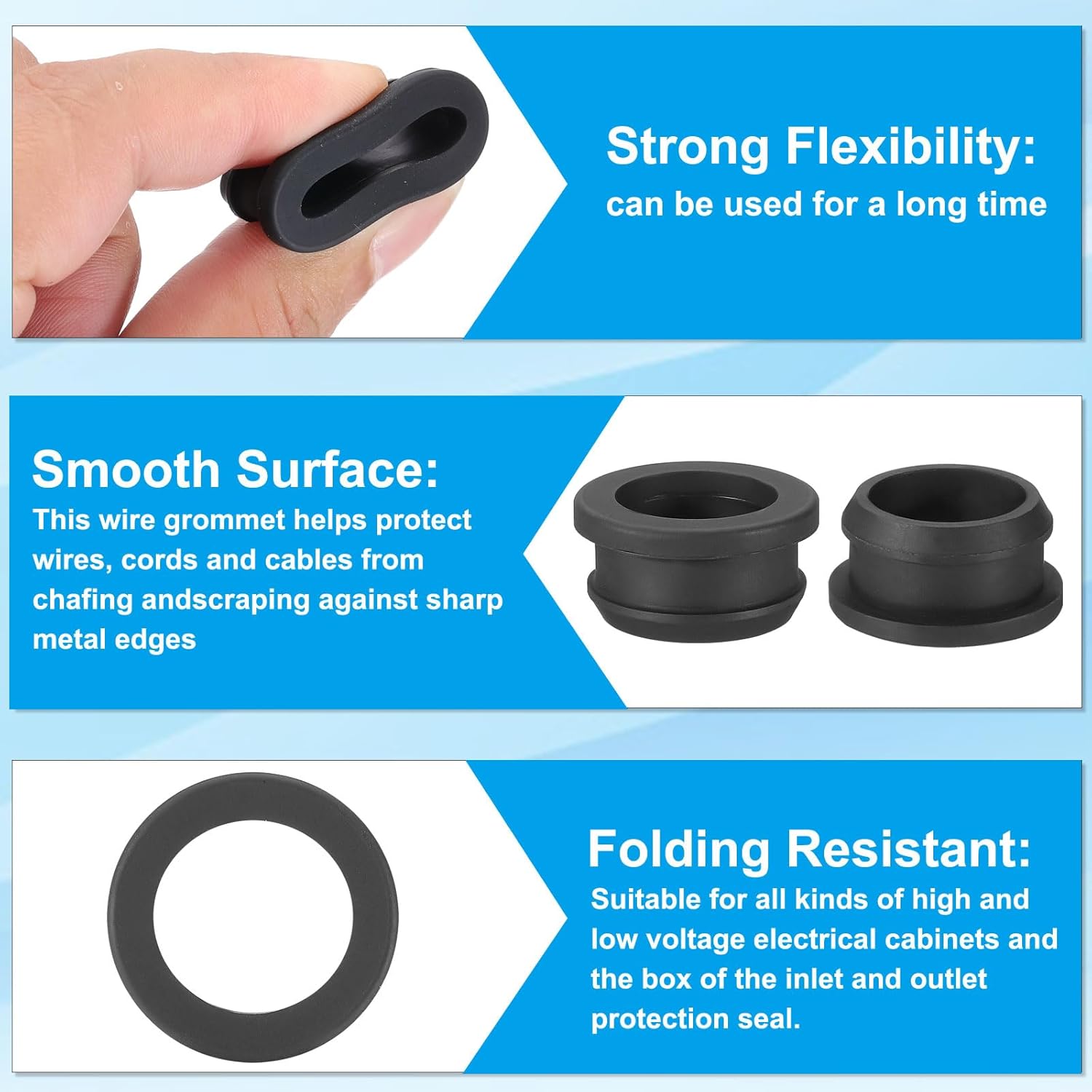 PATIKIL 24mm / 15/16 Inch Drill Hole,3/4 Inch ID Rubber Grommets, 3Pcs Top Hat Grommet for Wiring Eyelet Ring Gasket Automotive Firewall Cable Hole Plugs Wires Protection, Black